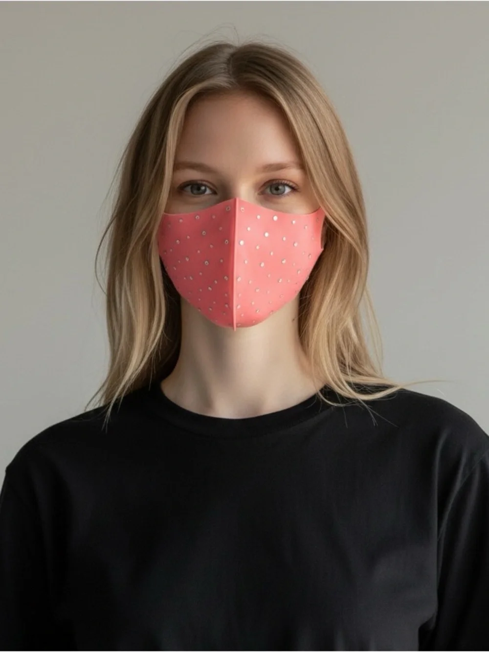Coral Pink Rhinestone Face Mask Crystal Bling Sparkle Reusable NWT